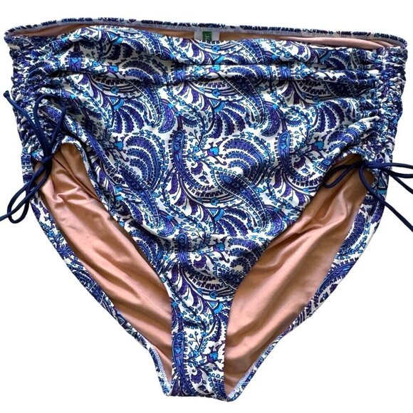J. Crew Reimagined Plus Size 2X Ruched Swim Bikini Bottoms High Rise Paisley - Picture 3 of 12